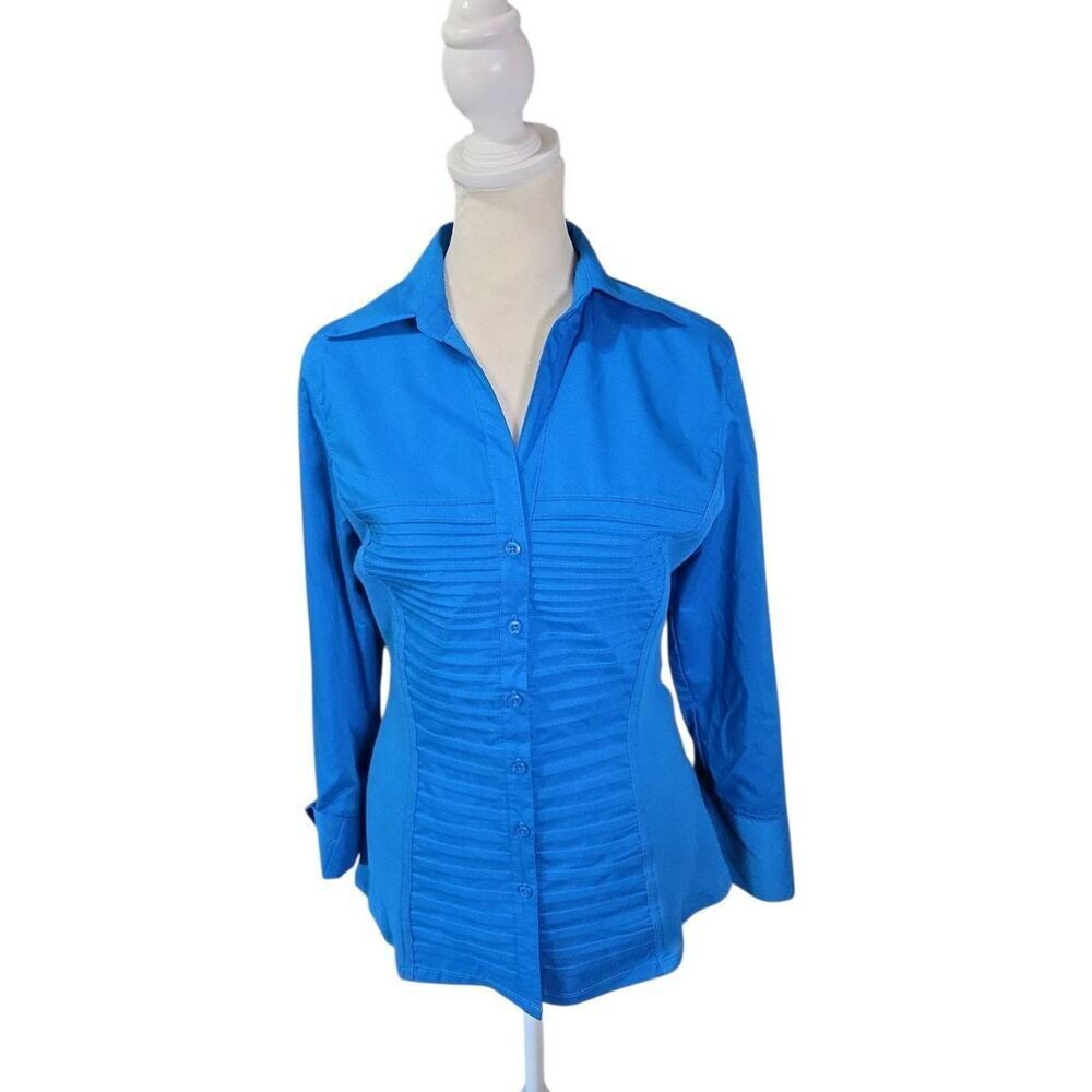Zac & Rachel Royal Blue Pintuck Pleated Button Down Blouse - Size M